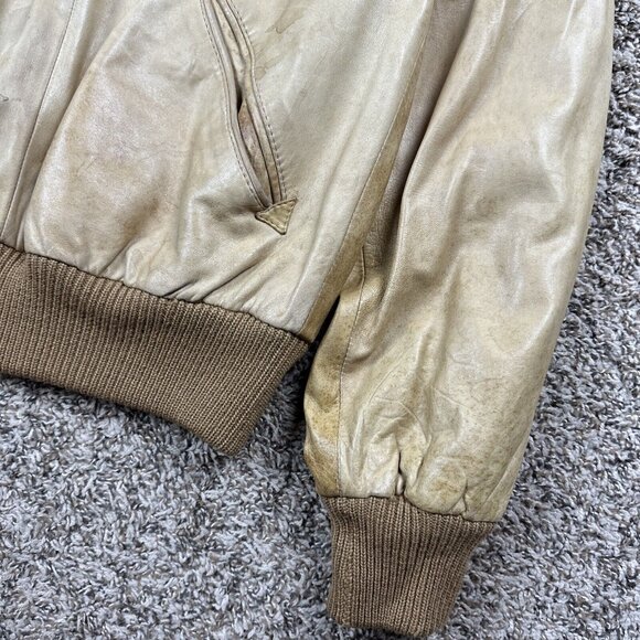 Vintage 70s Knit Sweater Mens Medium Lined Leather Pullover Jacket V Neck Italy - Picture 3 of 12